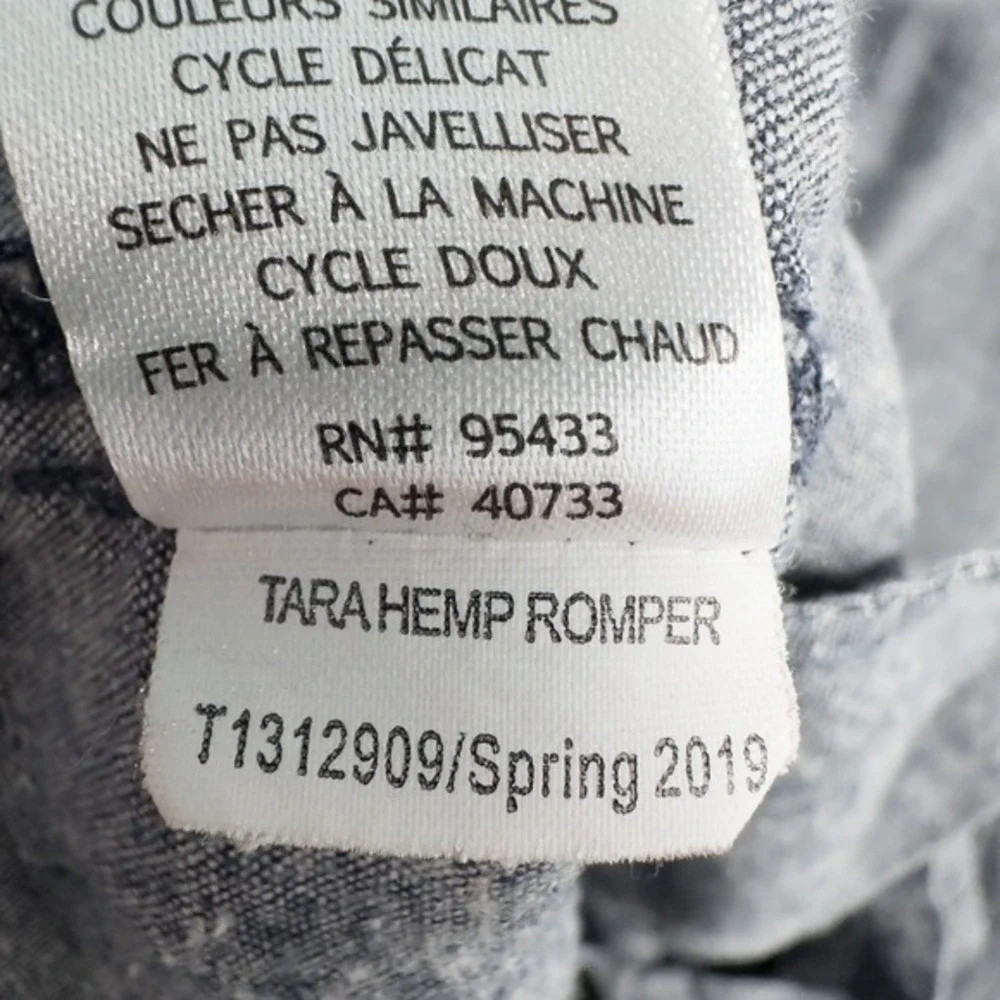 Toad & Co Tara Hemp Romper Medium V Neck Faux Wrap Blue Gray Minimalist‎ Granola